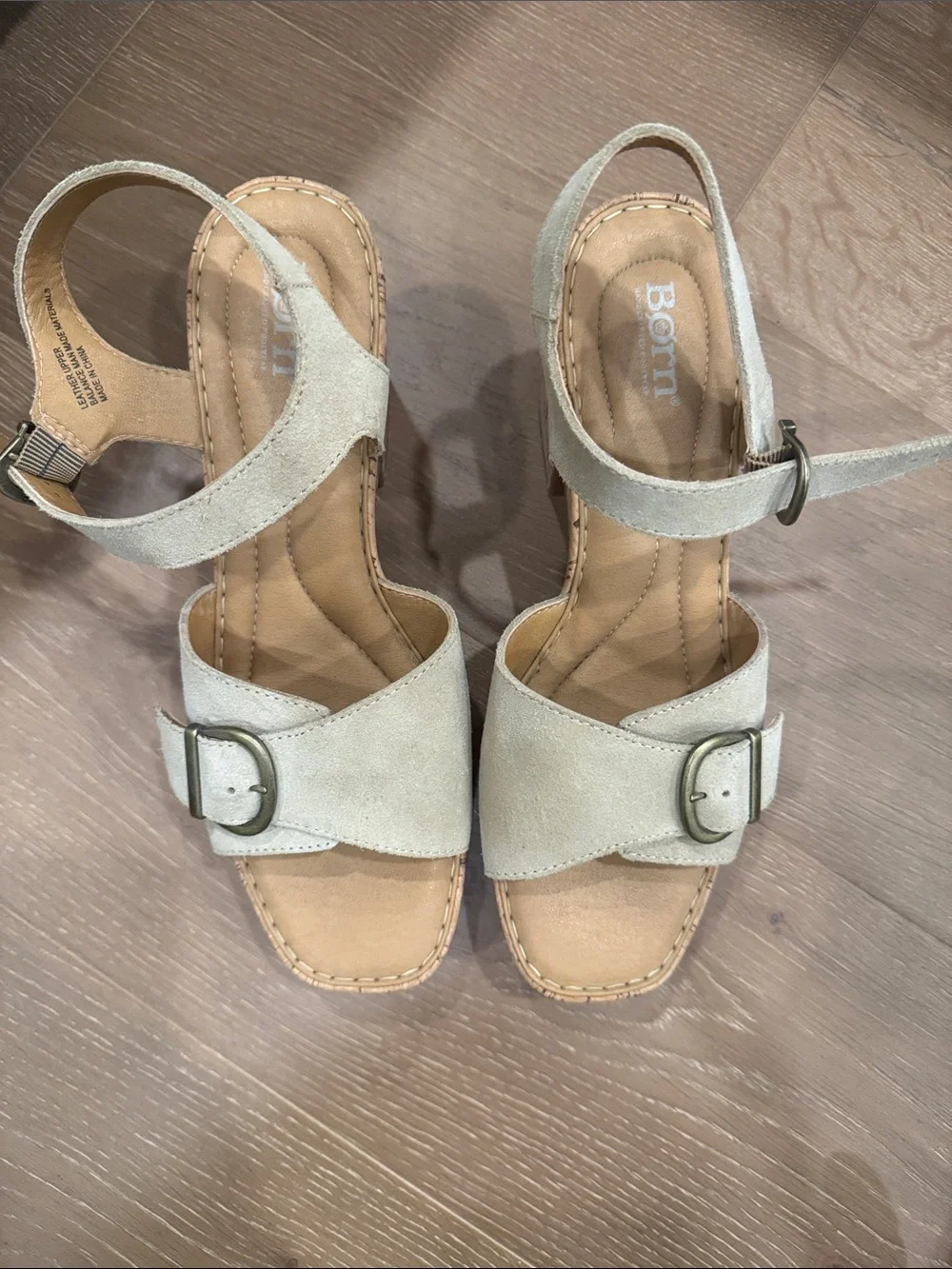 Born Women's Beige Suede Cork Platform Sandals